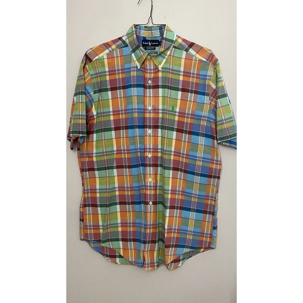 Polo Ralph Lauren Classic Fit Multicolor Plaid Men's Large Short‎ Sleeve Shirt